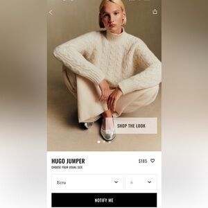 Sezane HUGO Ecru Cable Knit Jumper size S SOLDOUT